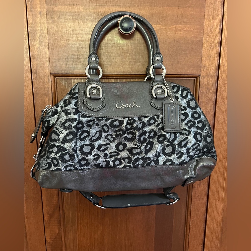 Coach Black and Gray Leopard Satchel